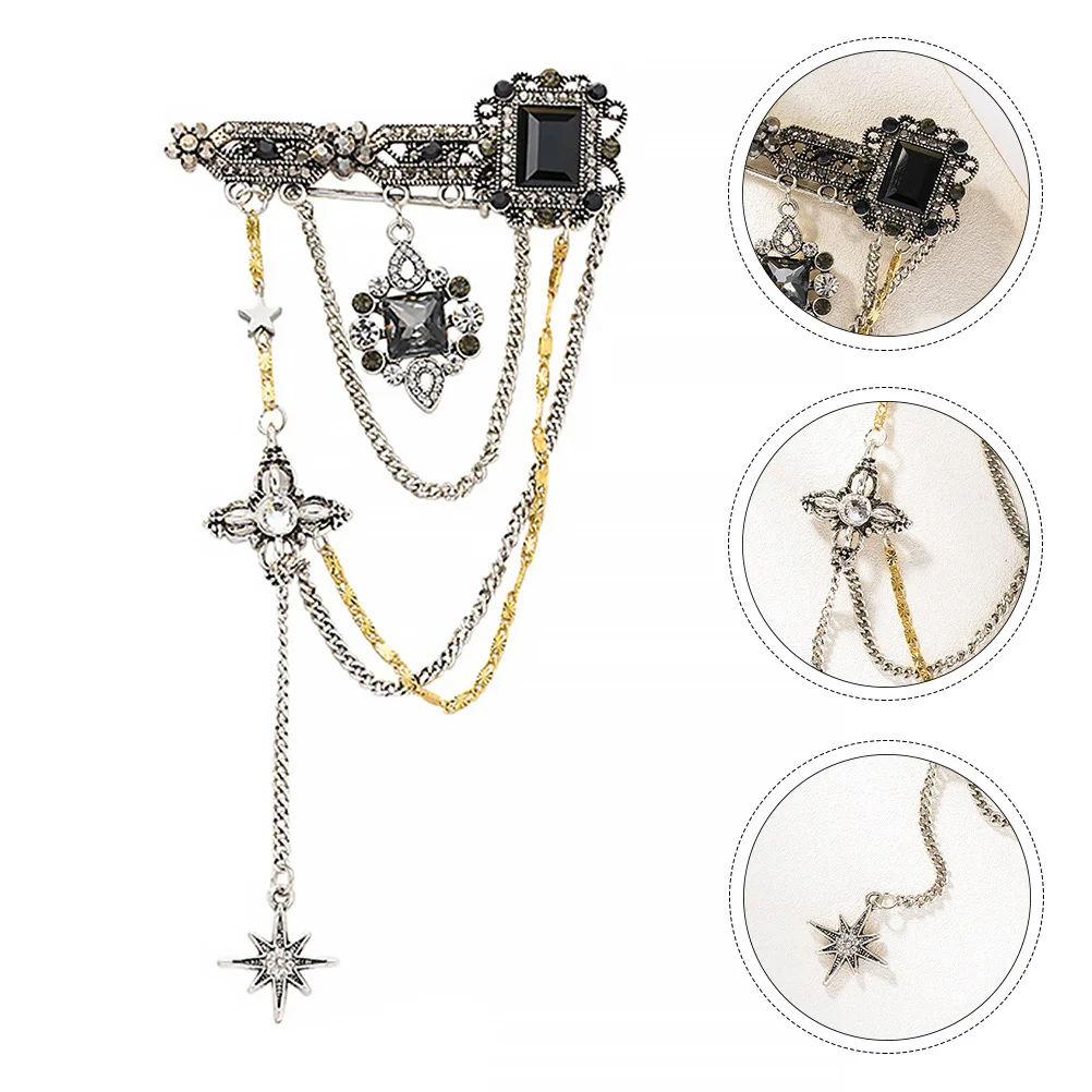 

Hexagram Star Brooch Elegant Chain Lapel Pin for Women Men All-Match Clothing Accessory Creative Personalized Brooch Pin Gift