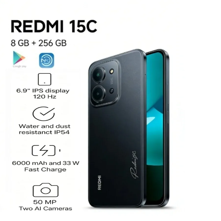 2026 New Powerful Redmi 15C Global Dual SIM Phone Ample 8GB RAM 256GB High Storage Smooth Daily Performance Android Mobile Phone