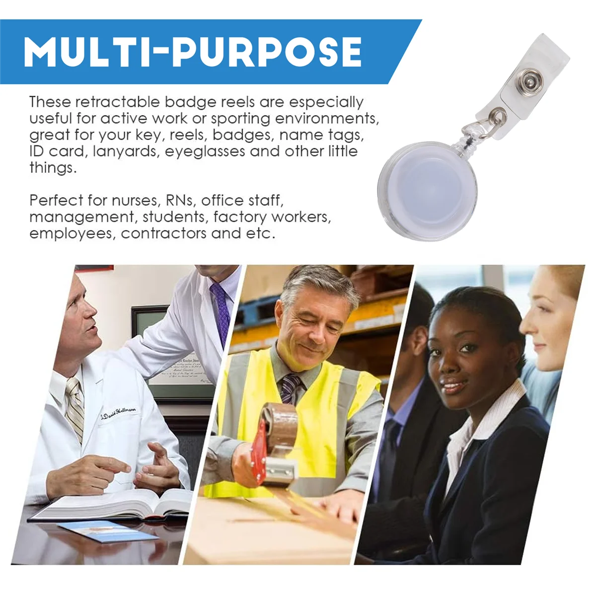 Retractable Ski Pass ID Card Badge Holder Key Chain Reels With Clip White GSY