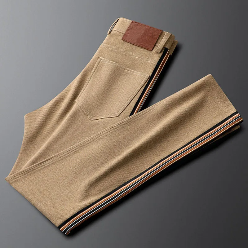 Light luxury khaki side striped casual pants men slim slim straight leg men's autumn and winter fashion men's business pants