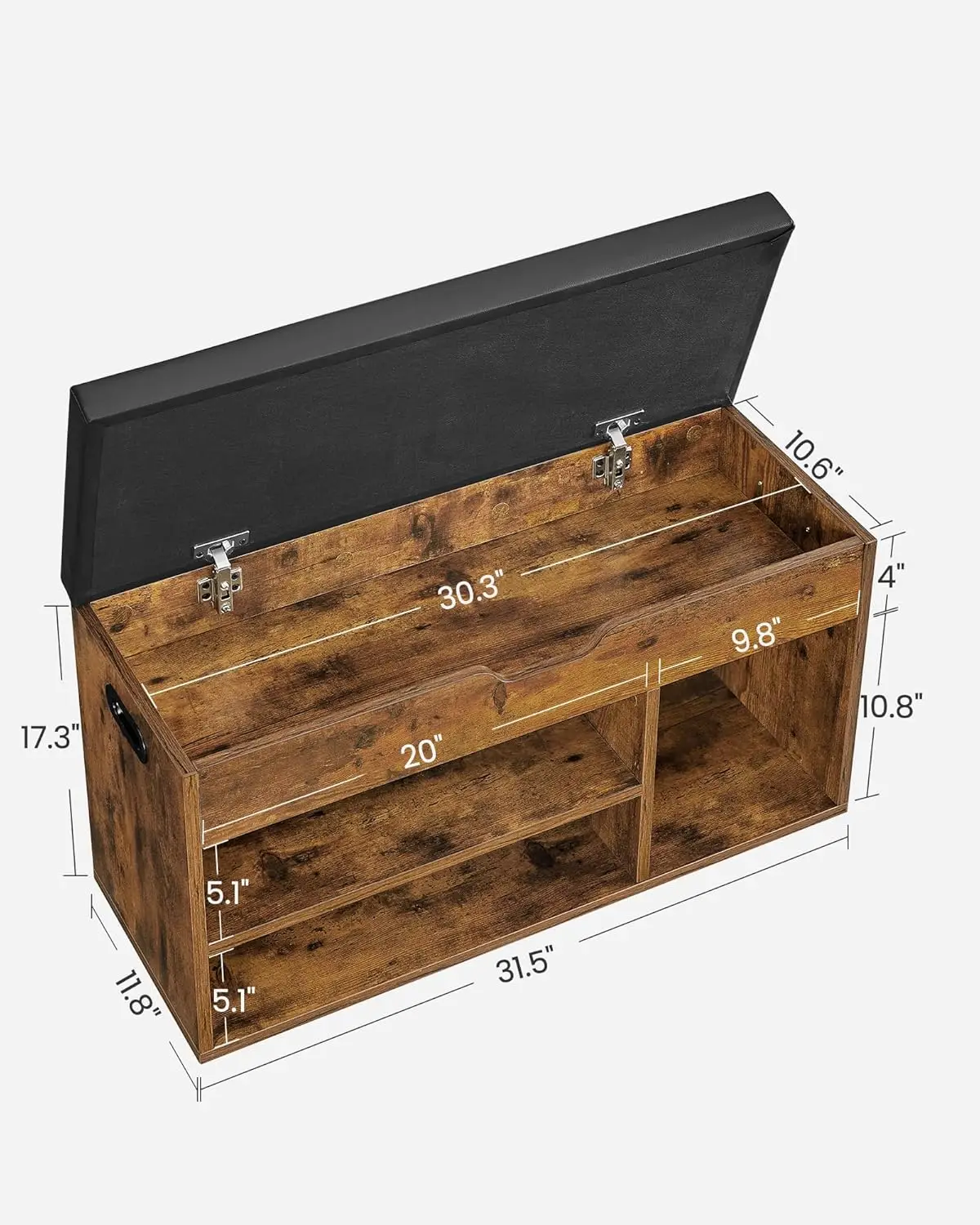 

Collection - Storage Bench with Cushion, Shoe Bench, Hold up to 300 lb, 11.8 x 31.5 x 17.3 Inches, Rustic Brown and Ink Black