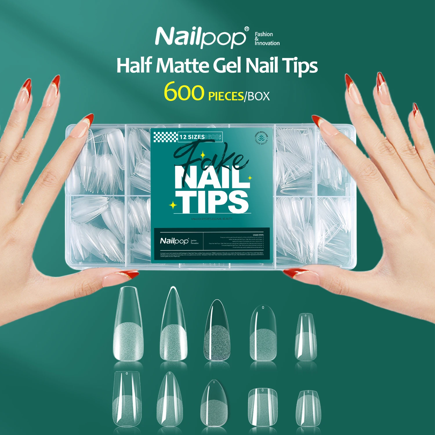 

600PCS Nail Tips Full Cover Medium Length Ballerina Press On False Nail Extenison Tips with Box for Salons and Home DIY Tool