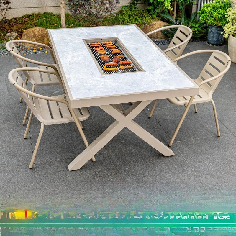 

BBQ tables and chairs outdoor courtyard outdoor villa garden leisure new Chinese style multi