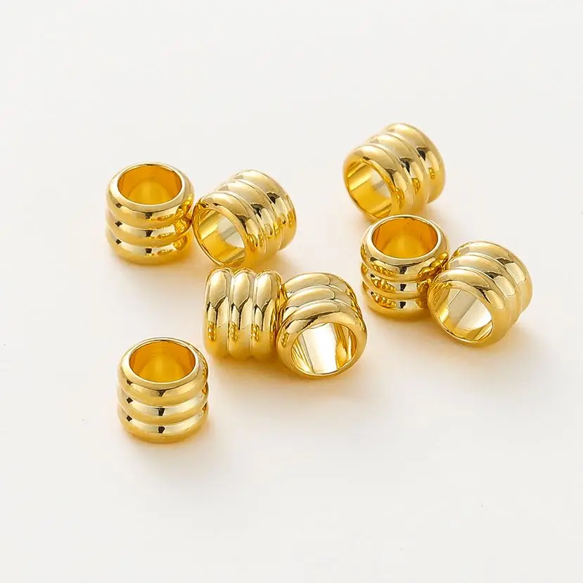 20 30 50pcs/lot 14K 18K Gold Plated Cylinder Charm Metal Beads Loose Spacer Beads For Bracelet DIY Jewelry Making Accessories