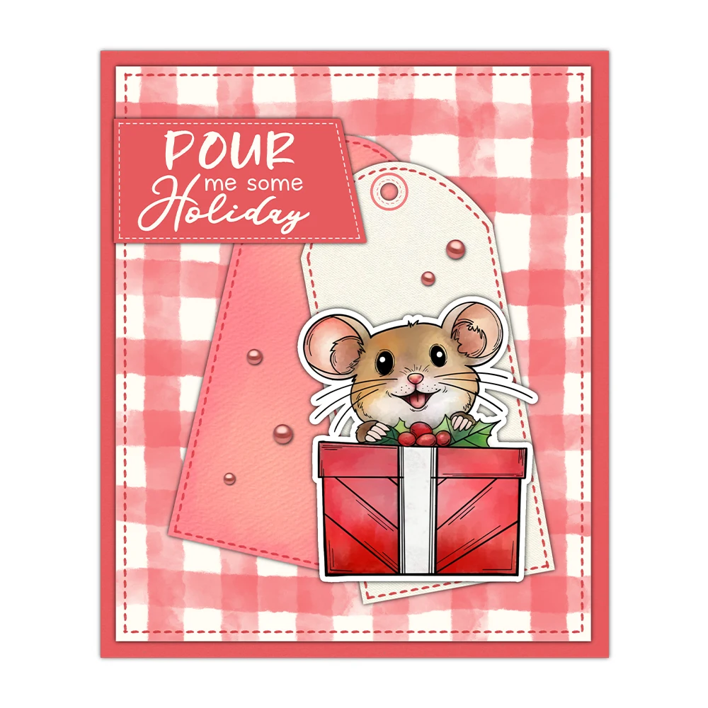 Mangocraft Christmas Little Mouse Cutting Dies Clear Stamp DIY Scrapbooking Metal Dies Silicone Stamp For Cards Albums Decor