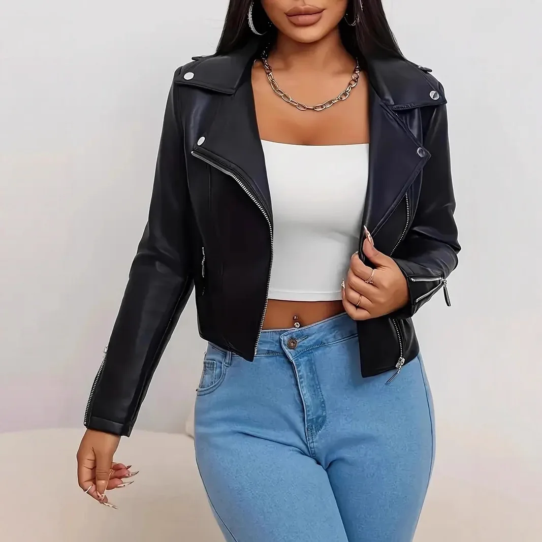 

Fashionable Design Niche High-end Black Leather Jacket Trendy Ins for Women