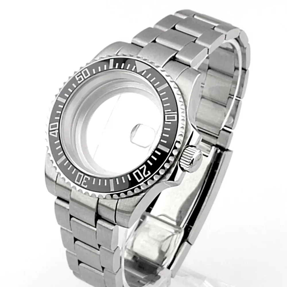 

40,5 мм серебристый корпус механических часов SUB, ремешок подходит для NH-35/36, металлическая сапфировая коробка для часов, застежка-застежка, детали для часов, аксессуары