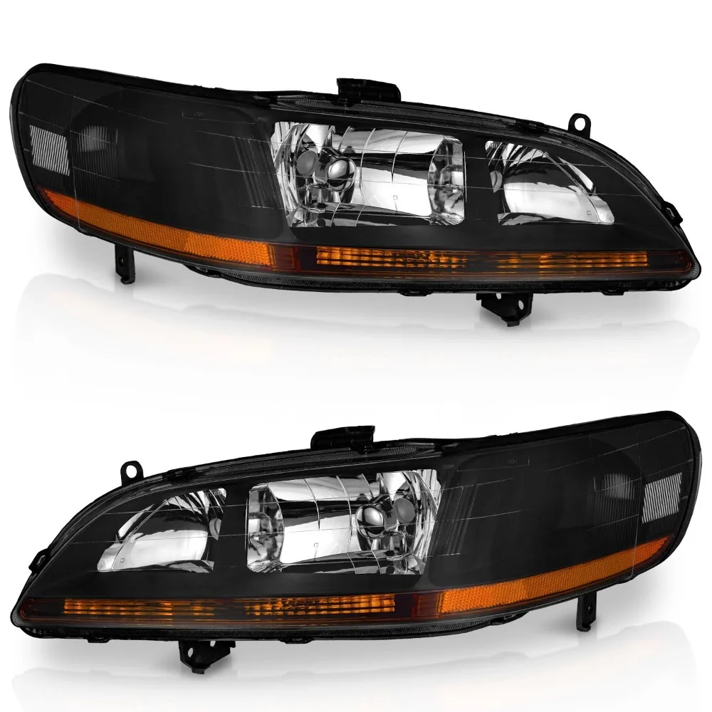 

Pair Headlights Assembly For 1998-2002 Honda Accord Black Headlamps w/o Bulbs