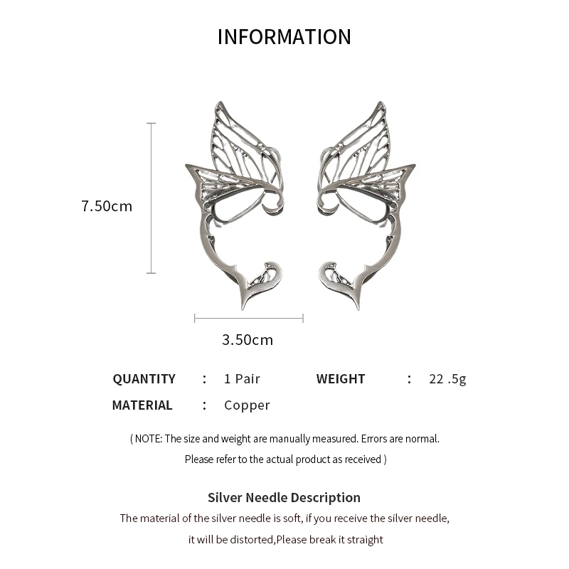 Silberfarbener Schmetterlings-Ohrclip ohne Piercing für Frauen, hohler Kupfer-Metall-Ohrclip, Punk-Ohrhaken-Schmuck K1 – Detail 1