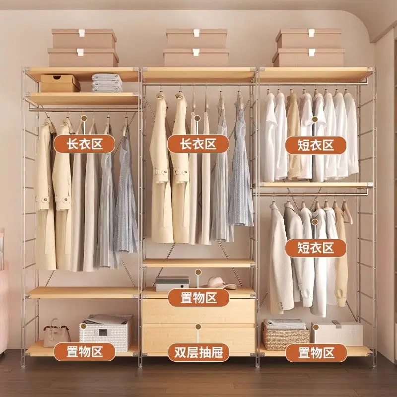 Custom. Japanese-Style Open Floor Hanger Component Wardrobe Clothes Rack Open Vintage Wardrobe Cloakroom Shelf