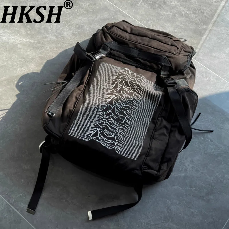 HKSH Autumn New Men Tide Punk Ripple Vintage Backpack Women Chic Ins High Street Fashion Y2K Streetwear Pocket Bag Trend HK14889