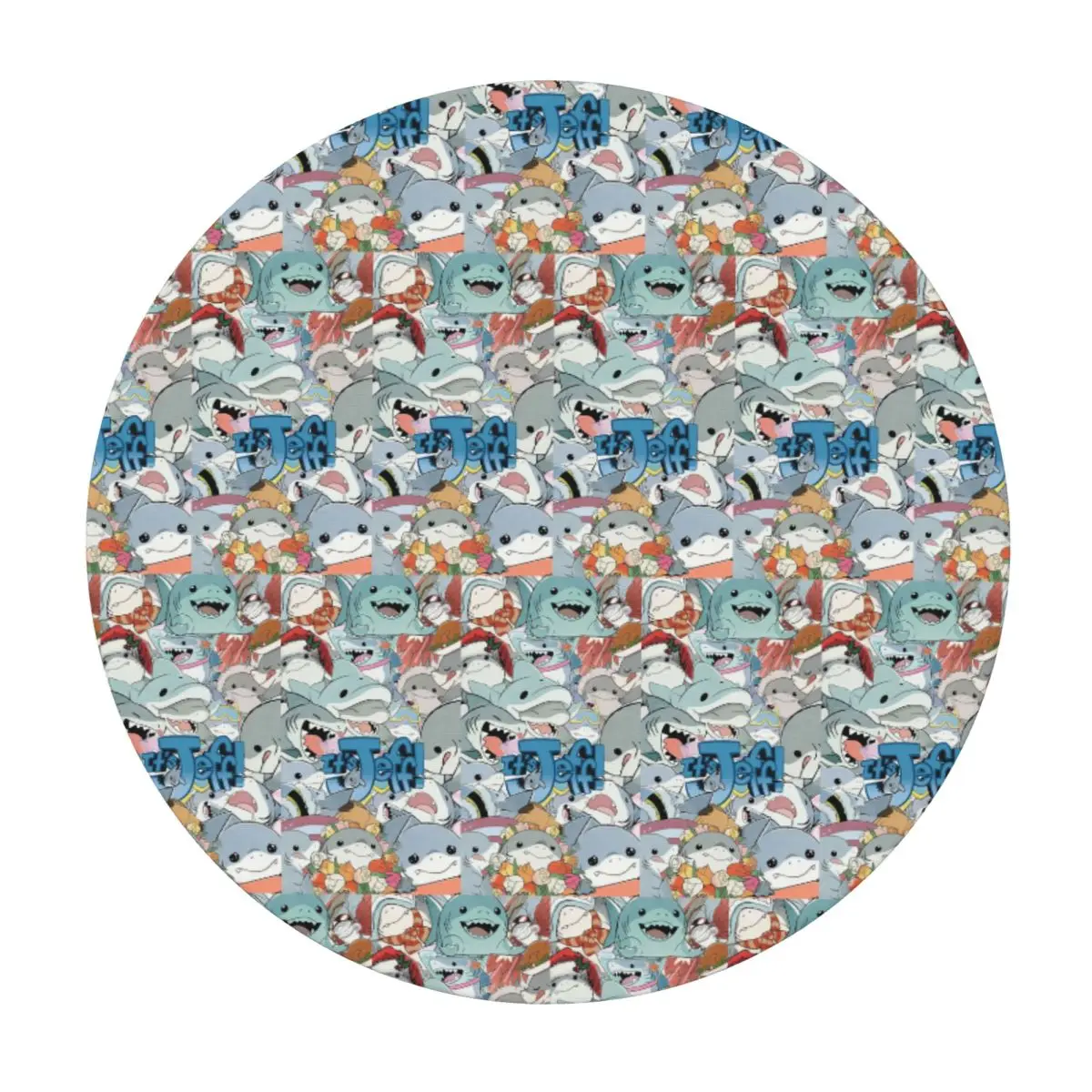 Cute Jeff The Land Shark Cartoon Waterproof Round Tablecloth Oilproof Table Cloth for Kitchen Events Dining Table Cover