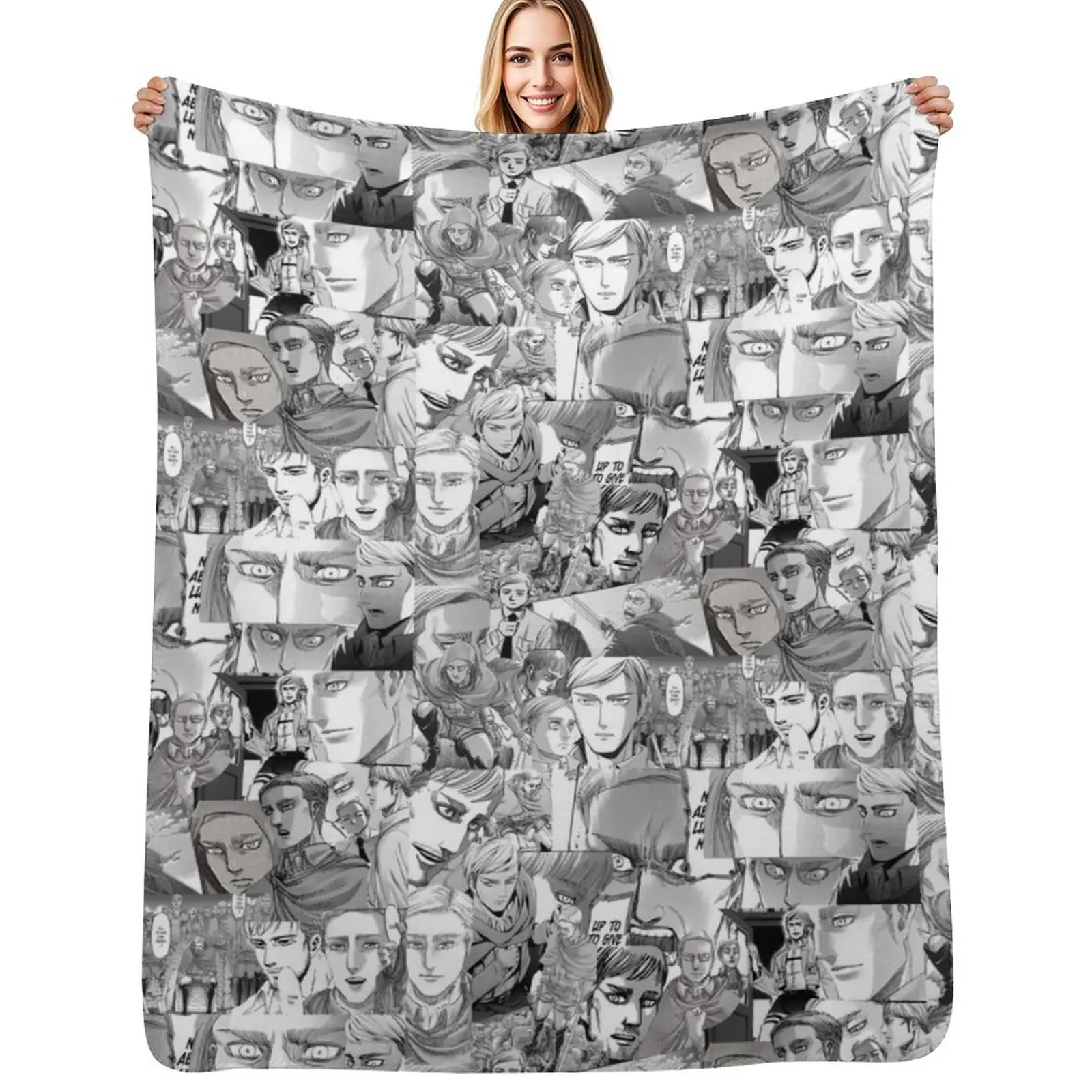 Erwin Smith Manga Panels Throw Blanket All Weather Soft Throw Blanket for Sofa