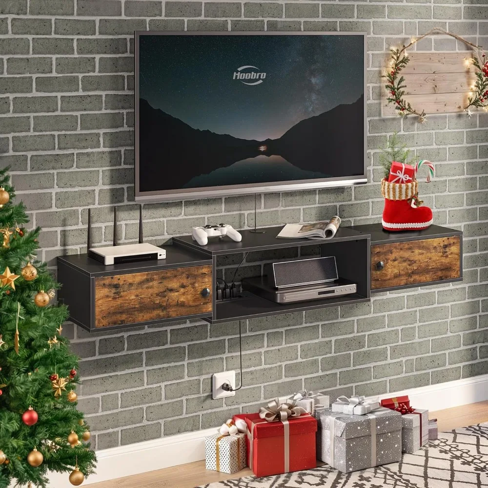 

55" Floating TV Stand with Power Outlet, Modern Wall Mounted Media Console Shelf Cabinet for Under TV Storage, Entertainment Ce