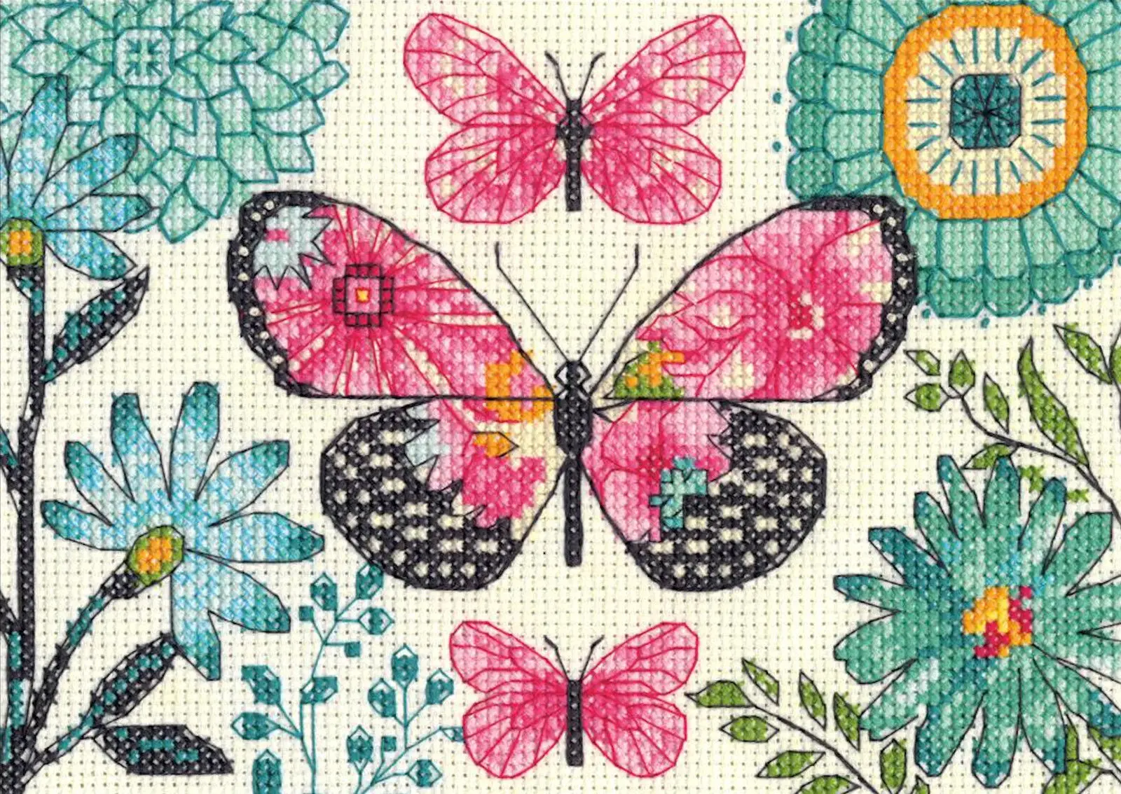 Cross Stitch Canvas Kit, DIY Embroidery, Se Threads, Handicraft Scenery, Rose in Vase, 70-65178 Butterflies in Flowers 28-23