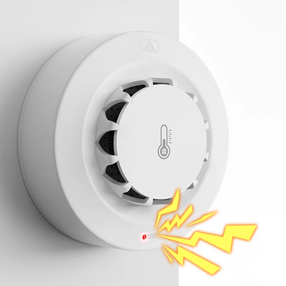 WiFi allarme rilevamento incendio montaggio a soffitto sensore di allarme fumo 2.4GHz con sensore di temperatura e umidità per la sicurezza della cucina di casa