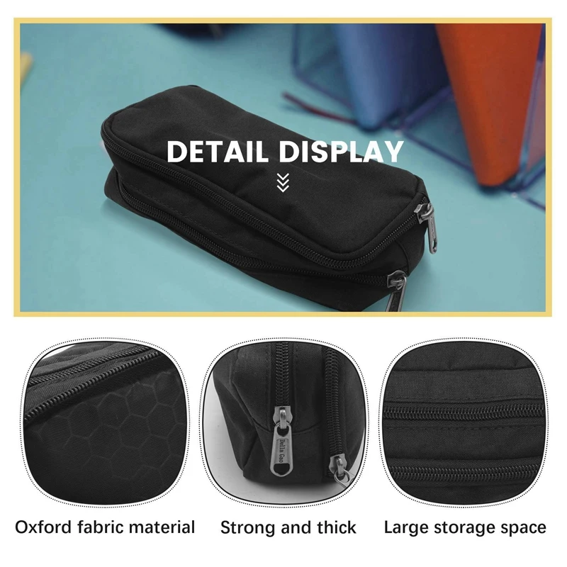 6X Big Capacity Pencil Case Oxford Storage Pouch Marker Pen Case Simple Stationery Bag School Office Organizer Black