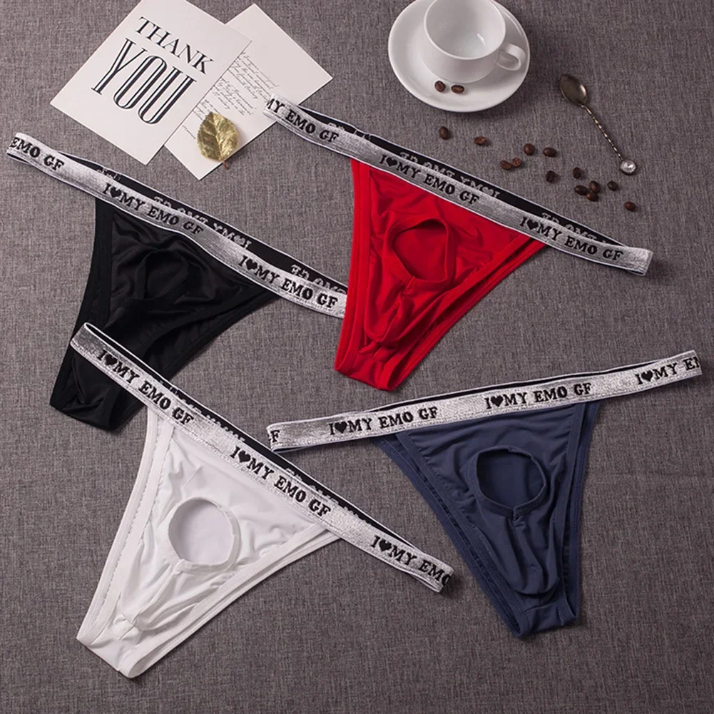 Mens Elastic Thong Sexy Underwear Transparent Hip Revealing Low Waist Hollow  Peni Man Front O-ring Underwear G-String