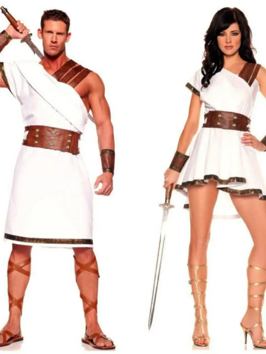 زي ملك القديم والمحارب الروماني الجديد للزوجين لعيد الهالوين، ملابس تنكرية من البوليستر بدون علامة تجارية مسجلة