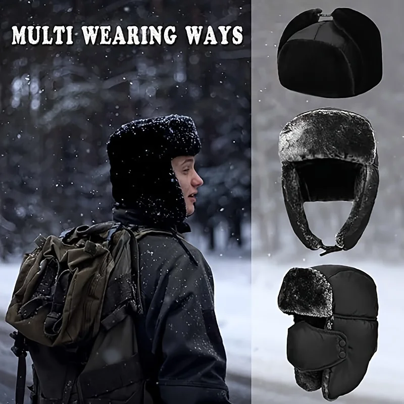 1 Set Men's Winter Pilot Hat with Windproof Mask, Warm Thick Plush Bomber Hat Unisex