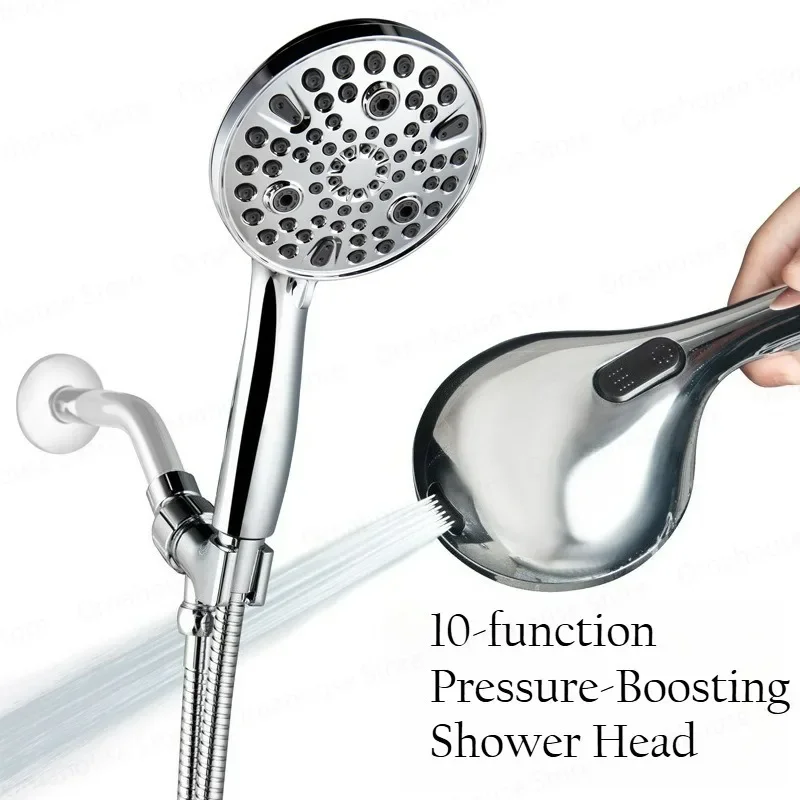 High Pressure Shower Head with Handheld 10 Modes 59 Inch Stainless Steel Hose Adjustable Holder for Bathroom