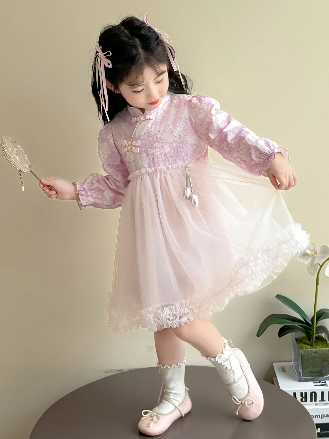 

Princ Sle Dr с длинными рукавами для девочек, весенне-осенняя новая китайская юбка Sle National Trend Me