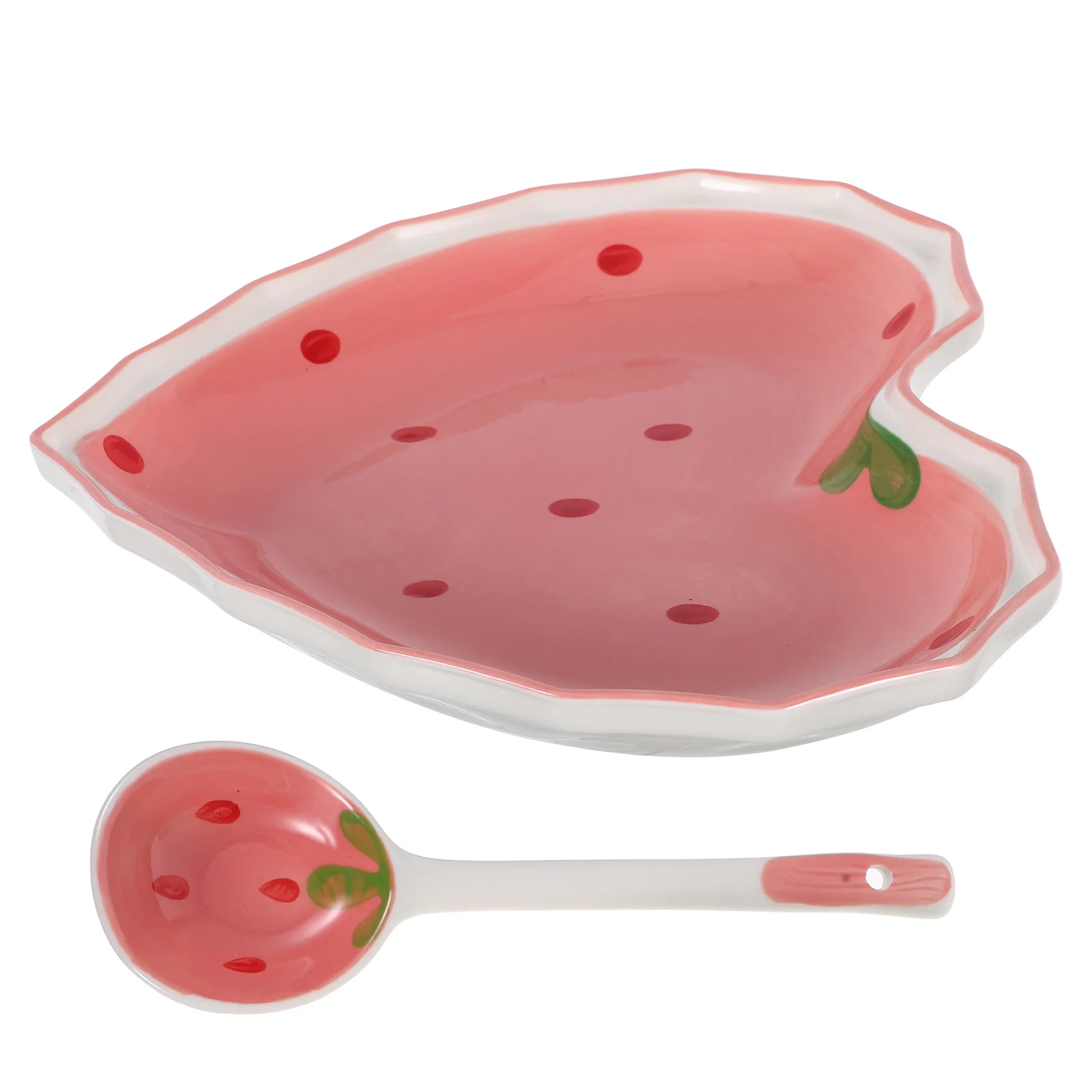 

1Set Strawberry Bowl Heart Shaped Ceramic Dessert Plate Candy Bowl Spoon Fruit Appetizer Serving Sushi Dinner Snack Platter