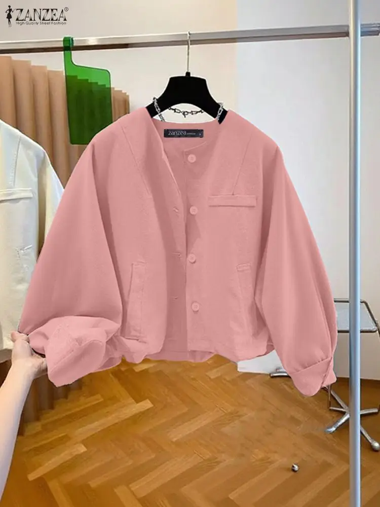 เสื้อเชิ้ตสตรีลำลองสไตล์ชิค แขนยาว คอทรงกลม ติดกระดุม สีพื้น แฟชั่นเกาหลี คอลเลคชั่นฤดูใบไม้ร่วง 2025 จาก ZANZEA