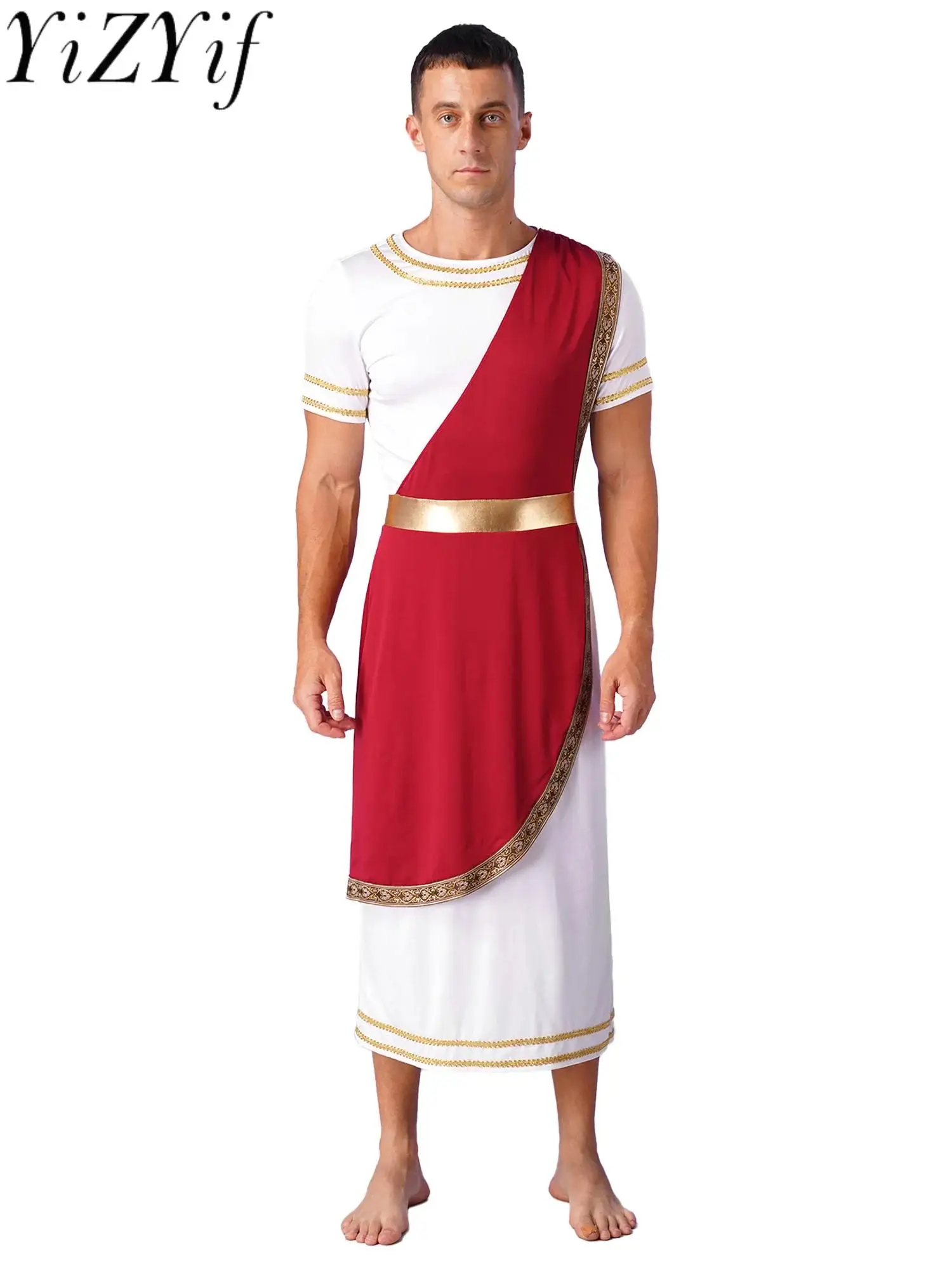 Halloween Männer alten griechischen römischen Toga Erwachsene Retro Gold Cosplay Kostüm lange Robe Karneval Thema Party Kostüm Outfits