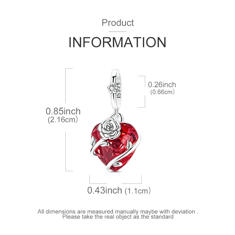 925 Sterling Silver Charms Pendant CZ Zircon Red Love Rose Pendant Dangle Fit Original Bracelet DIY Women Jewelry Gift - view 5
