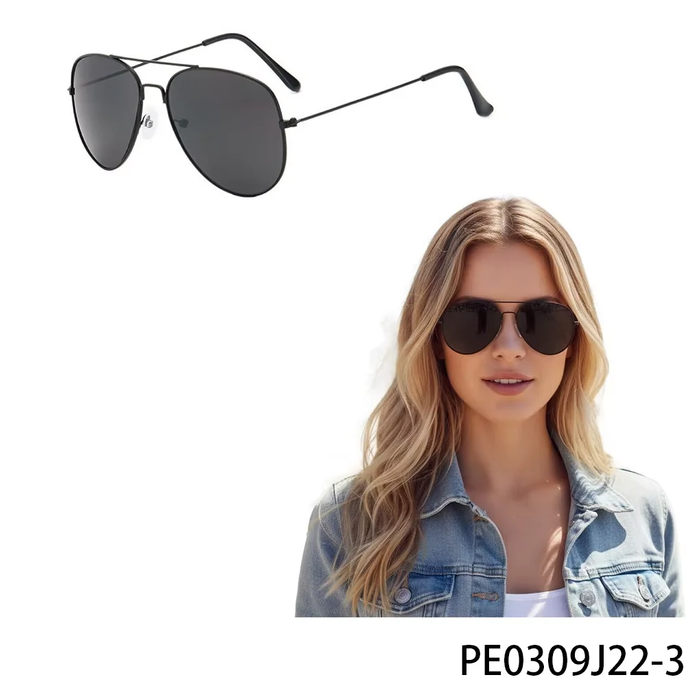 

Модные полностью черные солнцезащитные очки-авиаторы PESENAR в гладкой черной оправе и темными линзами для смелого, современного образа