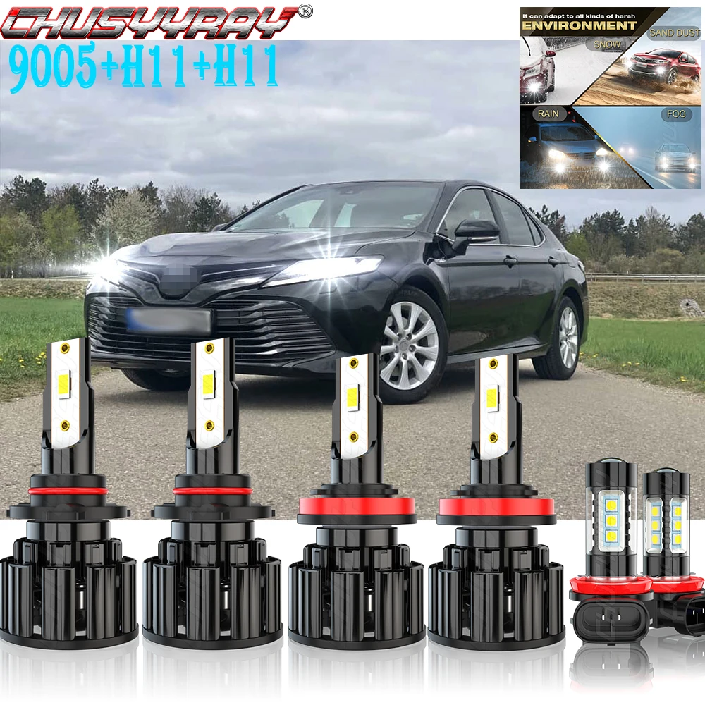 CHUSYYRAY Car lights Compatible For Toyota Camry 2007 2008 - 2014 6x CSP 9005 H11 H11 LED Headlight Fog Light Combo Bulbs Kit