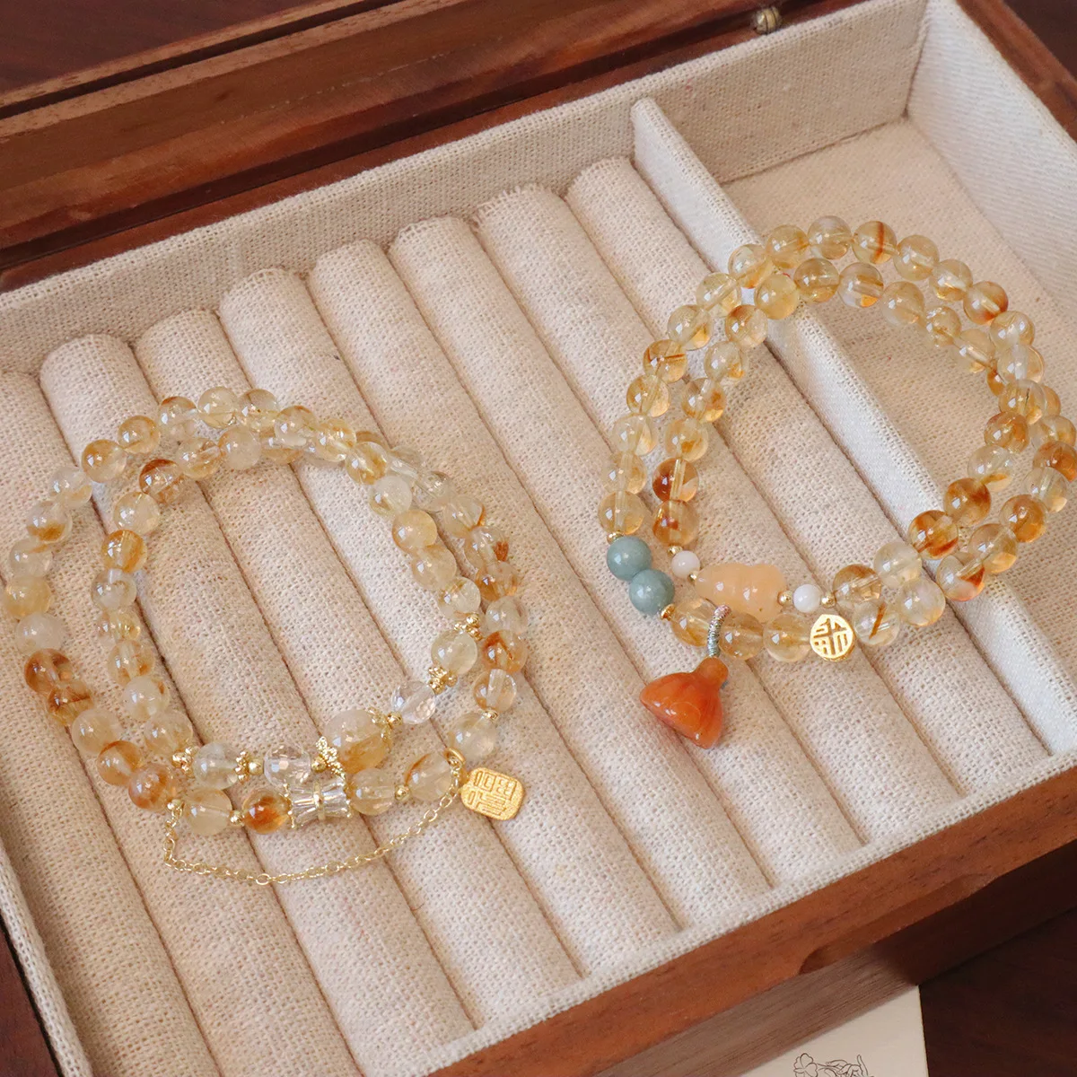 

Ruifan 6mm Natural Yellow Topaz Crystal Stone Double Wrap Beaded Bracelet for Women Vintage Lotus Charm Bangle Fine Jewelry 1589