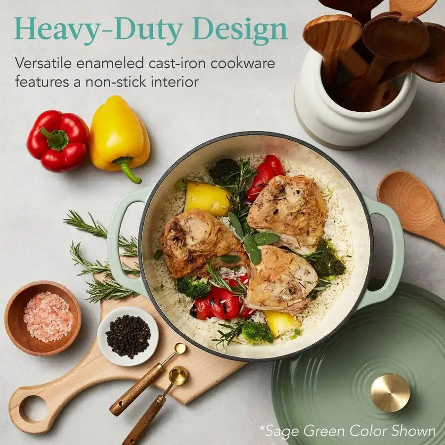 6 Quart Enameled Cast Iron Dutch Oven With Lid & Dual Handles, Enamel Cast Iron Cooking Pot, Multipurpose Kitchen Cookware For Braising, Baking, Roasting