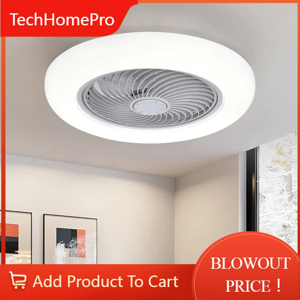TechHPSmart Ceiling Fan Fans With Lights Remote Control Bedroom Decor Ventilator Lamp 52cm Air Invisible Blades Silent Fan Lamps
