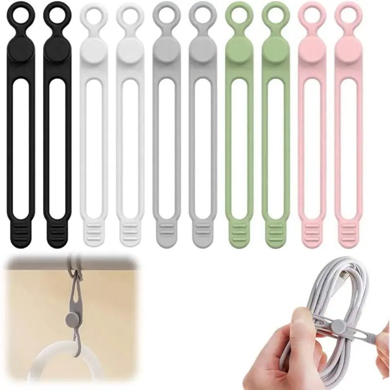 B03B-Cable Management Organizers 10PC Data Cable Organizer, Silicone Cable Ties For Fastening And Bundling Cable Cords Wires