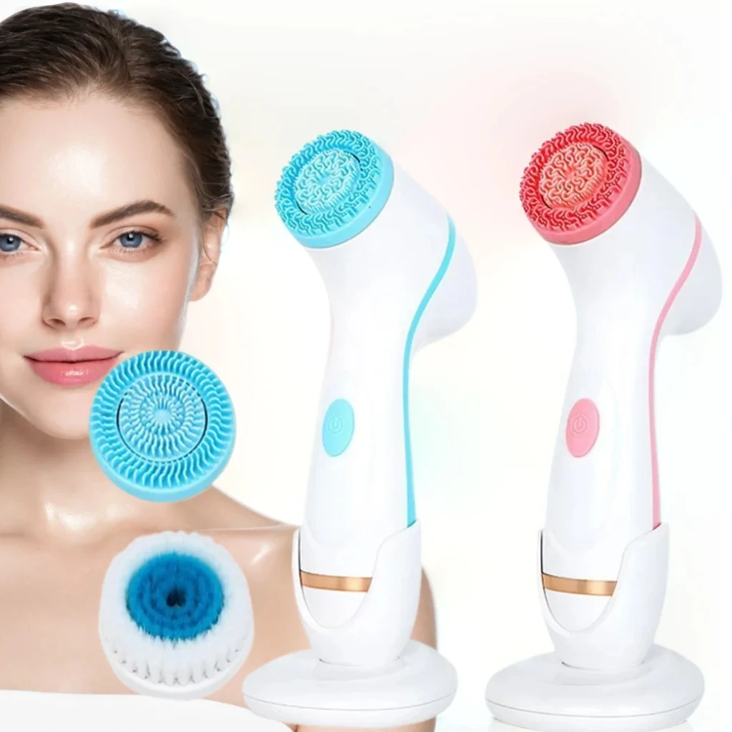 3 in 1 Ultrasonic Facial Cleaner Vibration Cleaning Brush Soft Silicone Face Body Massage Exfoliator Skin Care Device Wash Tool