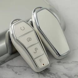 4 Botton Silver Tpu Car Key Case Cover for BYD Song PRO Plus Atto 3 Han EV Tang DM Qin Yuan Seal Dolphin E2 Keychian Accessories