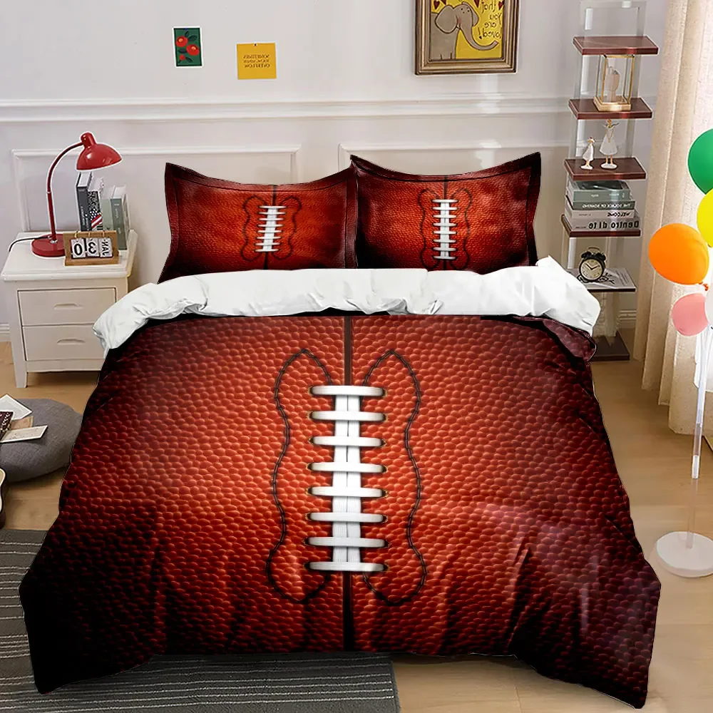 3Pcs Realistic Football Bedding Set, Detailed Football Stitching and Texture Print Duvet Cover, bedroom decor 3pc