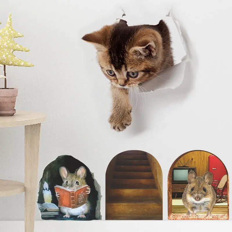 M228 Mouse Cats Animals Wall Sticker Bathroom Toilet Decor Living Room Cabinet Refrigerator Home Decoration Decals