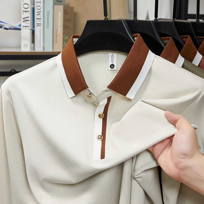 

2025 Новая мужская повседневная однотонная рубашка-поло с коротким рукавом, деловая повседневная рубашка с воротником, модный топ с отложным верхом