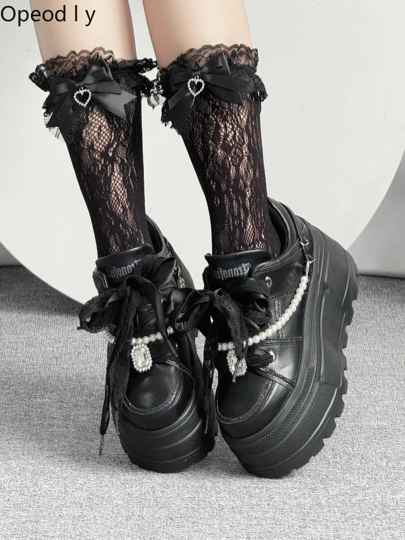 

Original Japanese Mass-produced Platform Shoes Mine Series Sweet Heavy Industry Pearl Lace Casual Women's Muffin Sneakers
