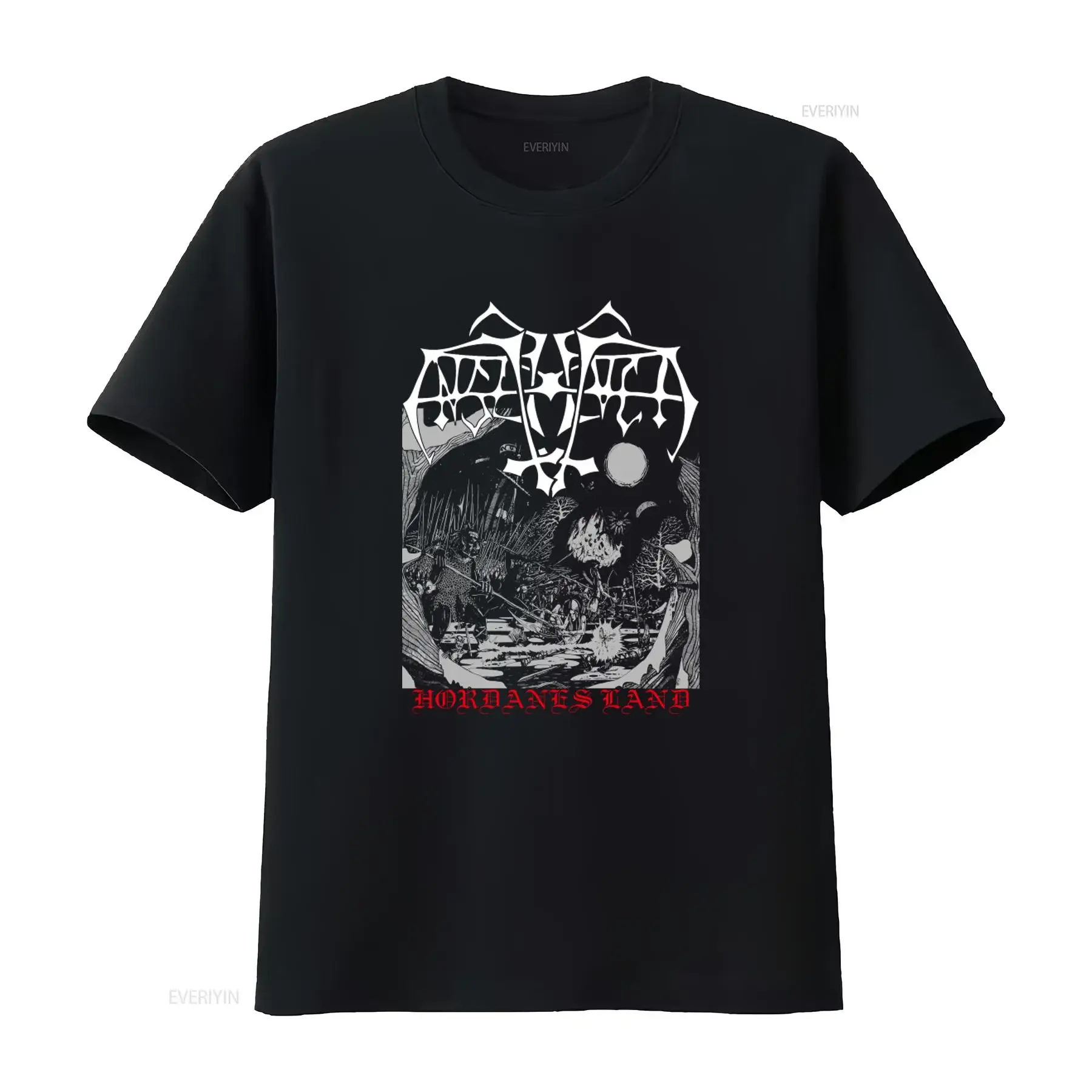 Enslaved 'Hordanes Land' T Shirt New Black White Art Print Band Merch for Metal Fans vintage Washed designer clothes Stretched