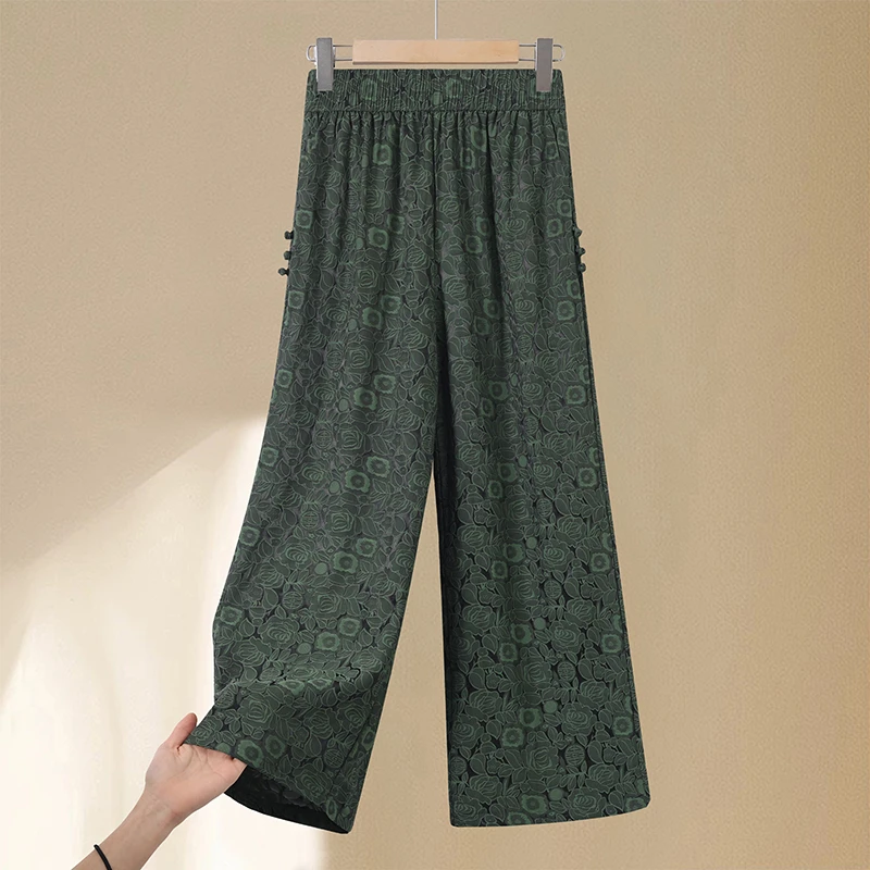 Zdjęcie 4: Letnie damskie cienkie spodnie plus size z elastyczną talią, codzienne spodnie do biura, jednolite kolorowe spodnie w kwiaty, spodnie na co dzień.