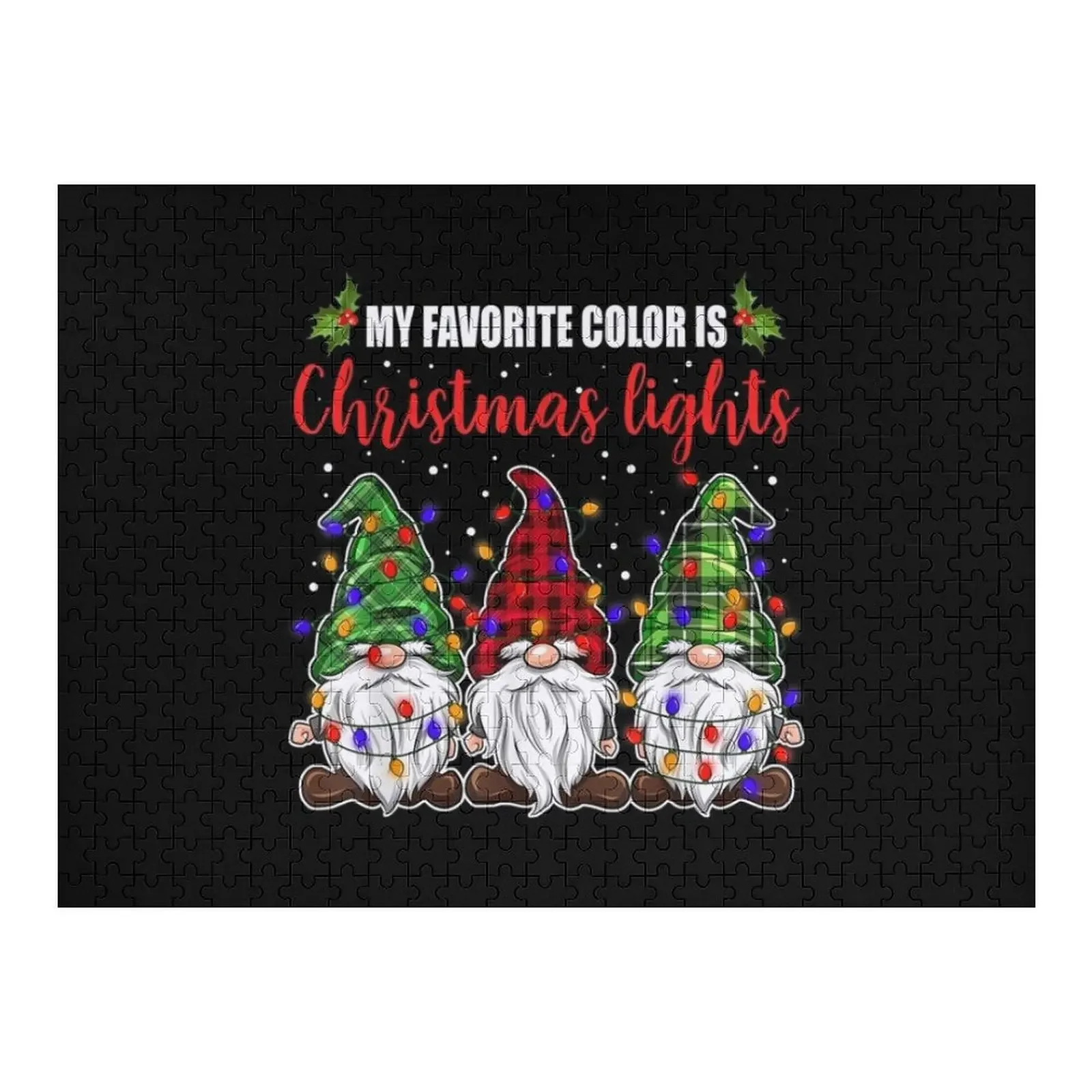

My Favorite Color Is Christmas Lights Gnome Jigsaw Puzzle Custom Wooden Gift Personalised Name Puzzle