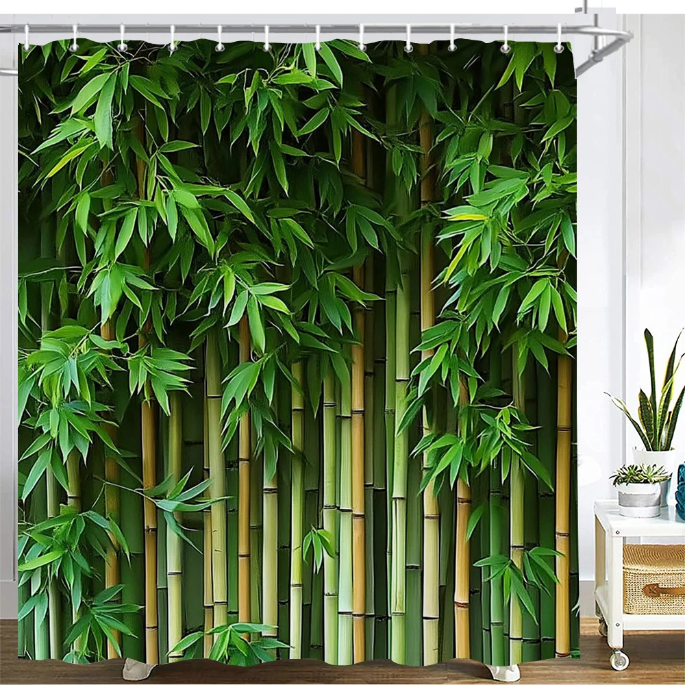 

Green Plant Bamboo Shower Curtain Bath Curtain Polyester Fabric Leaves Printed Bathroom Curtains for Home Decoration Curtain
