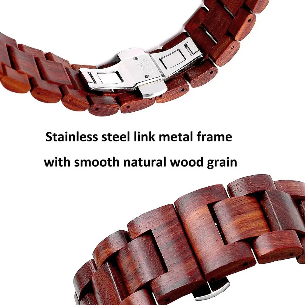 Wooden strap for Apple watch band 45mm 44mm 40mm 41mm 49mm 38mm Metal Butterfly clasp bracelet iwatch series 9 8 7 6 se ultra 2