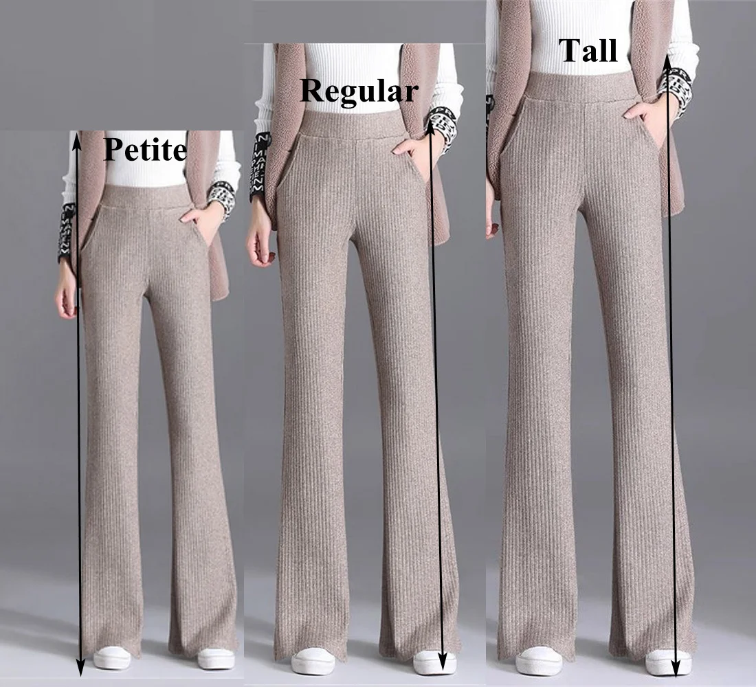 Women's Wool Blend Flare Pants Autumn Bootcut Pants Elastic Waist Petite Regular Long Tall Girl Dress Pants Thick Offical Casual