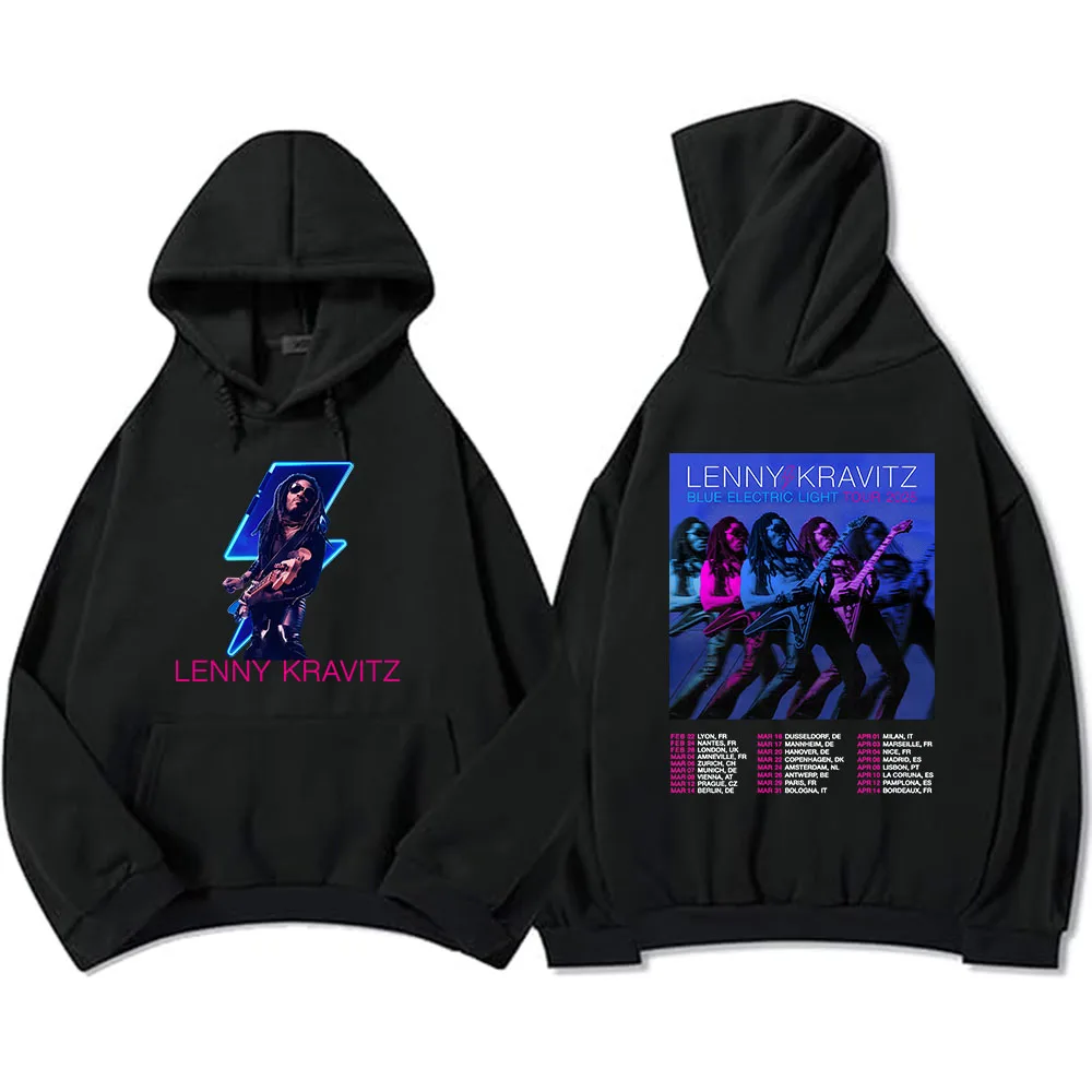 Hip Hop Rapper Lenny Kravitz Hoodies Blue Electric Light Tour 2025 Sweatshirts Long Sleeve Winter Hooded Pullovers Graphic Hoody