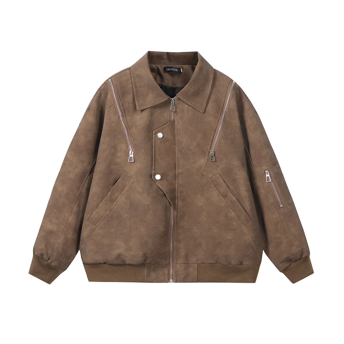 

Весенне-осенние мужские куртки из искусственной кожи в американском стиле ретро, однотонные отложные воротники на молнии, мотоциклетная верхняя одежда, мужские свободные куртки, пальто